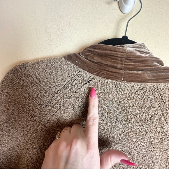 J. Jill Velvet Trim Merino Wool Silk Blend Brown Cardigan Duster Size Medium - Picture 8 of 16